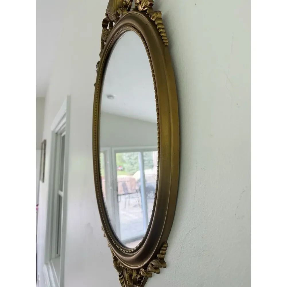 Vintage Syroco Gold Wall Mirror Ornate Floral Hollywood Regency Oval 31x16”